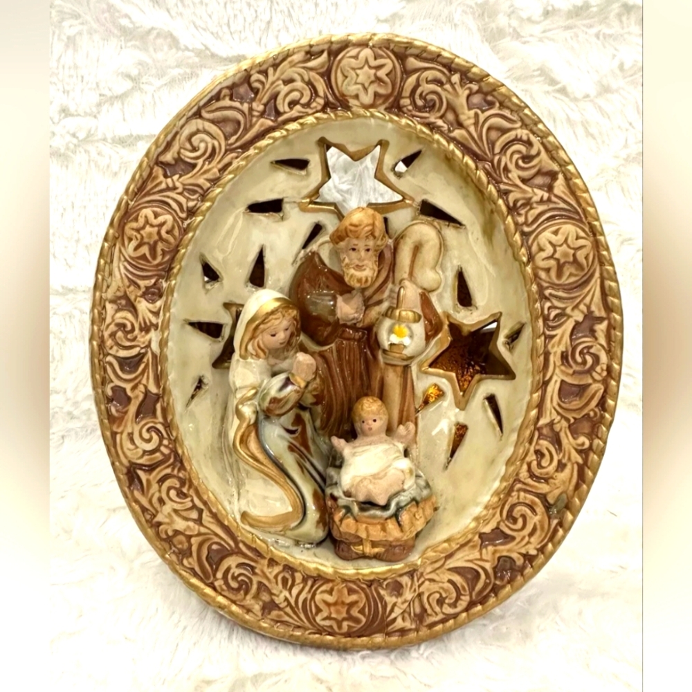 TII Collections Nativity Ceramic Tea Light Candle Holder Mother Mary, Baby Jesus